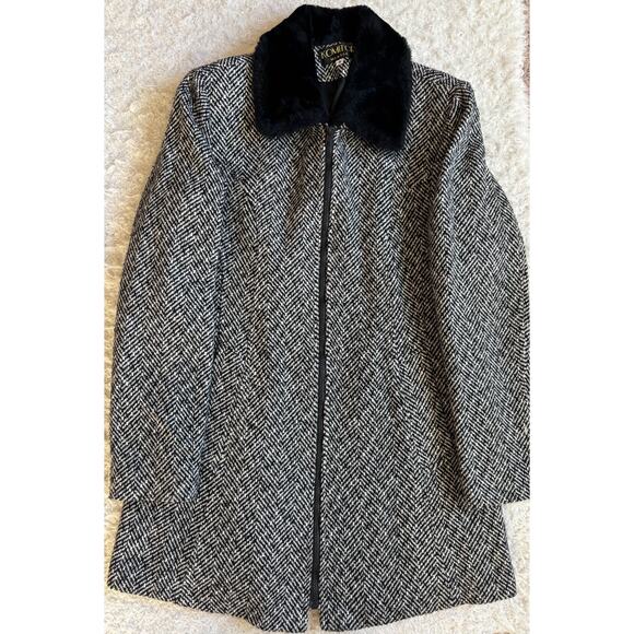 Vintage Komitor Made in USA Womens Small Wool Blend Full Zip Long Collared Coat - Picture 3 of 9